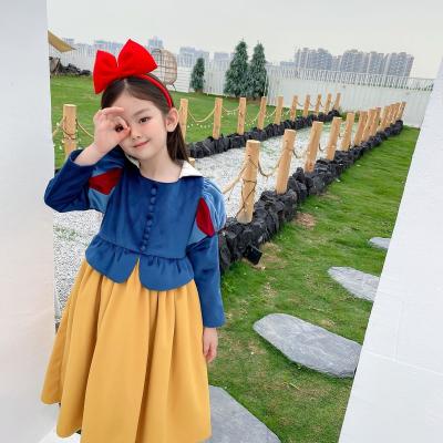 China Breathable Girls Dress New Winter Snow White Dress Girls Velvet Bubble Sleeve Princess Dress for sale