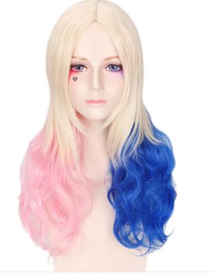 China Harley Quinzel Clown Girl Quinn Reusable Gradient Wave Cosplay Hair Natural Wig for sale