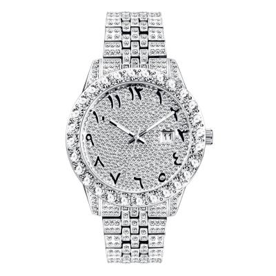 China Factory Bling Hip Hop Wristwatch Day/Date Shinny Dial Silver Plating Diamond Women Men Quartz Watches Shiny for sale