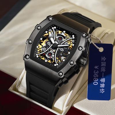 China Luxury Custom Logo Luminous Hands Men Watches Silicone Band Automatic Skeleton Wrist Mens Mechanical Watch for sale