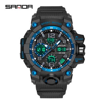 China SANDA New Military Waterproof Watch LED Display Mens Digital Dual Alarm Sports Watches For Men for sale