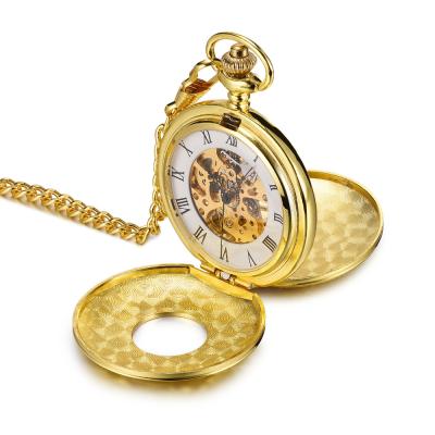 China Wholesale Gold Vintage Case Mechanical Twin Opening Mechanical Pocket Watch Pocket Watch with Chinese movt for sale