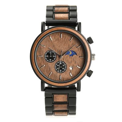 China Chronograph Mens Quartz Movement Watch Wooden Style Watches For Man's Casual Wooden Wrist Watch for sale