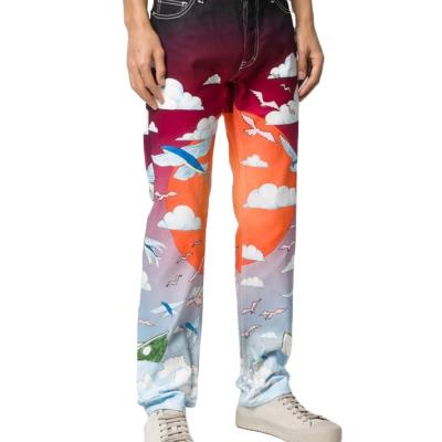 China Wholesales OEM/ODM New Design Customization Men's Breathable Chinese Style Digital Graphic Printing Denim Streetwear Jeans for sale