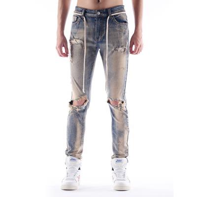 China Breathable OEM/ODM Customized Logo Fashion Denim Pants Men Mid Waist Slim Denim Pants Customized Stretchy Vintage Skinny Jeans for sale