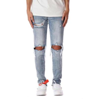 China Anyu Breathable OEM/ODM Customized Logo Wholesale Mid Waist Soft Streetwear Skinny Ripped Jeans For Men for sale