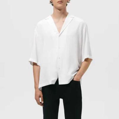 China Anti-pilling Hot Sales Customized Regular Fit Logo Men Spread Collar Shirts With Spread Collar And Short Half Sleeves White Shirt for sale