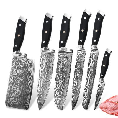 China 6pcs High Quality Viable Set Pattern Damascus Steel Hammer Forged Blade Kitchen Chef Knife With Group Of Ten Handle for sale