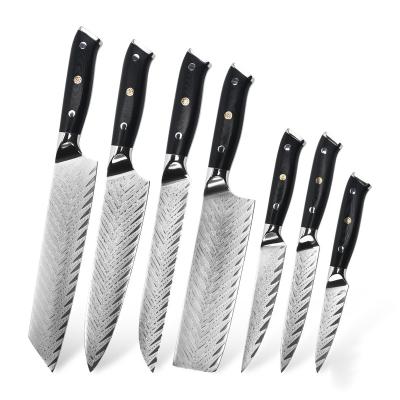 China Viable Hot Sale Anti-Slip Fish Pattern Forging Steel Damascus Cleaver Kitchen Set Chef Knife for sale