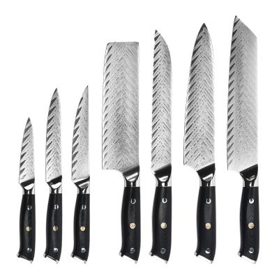 China Viable Chef Knife 7pcs Fishbone Manufacturer Pattern Damascus Steel Kitchen Set for sale