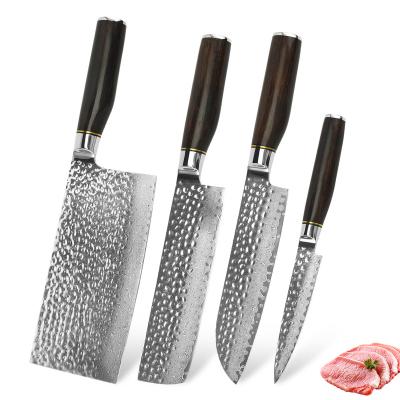 China Viable Hot Seller 67 Layers Stainless Steel Damascus Cleaver Knife Set Kitchen Utility Santoku Nakiri Knife Set for sale