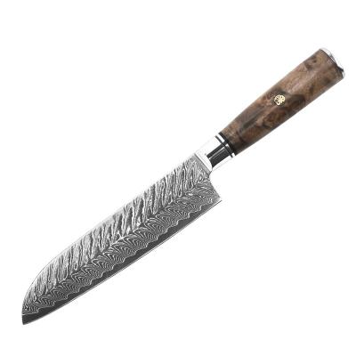 China Sustainable Profession 67 Layers Damascus Steel Blade Cooking Knife Damascus Kitchen Santoku Cleaver Knife for sale