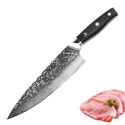 China Factory Direct Sale Sustainable Steel Damascus Blade Kitchen Slicing Meat Chef Knife Group of Ten Handle for sale