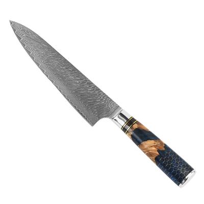 China 67 Layers High Quality Viable Damascus Steel Blade 8 Inch Kitchen Chef Knife Slicing Knife With Aluminum Honeycomb Resin Handle for sale