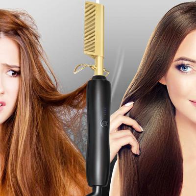 China Mini Small Professional Custom Logo Wholesale Home Hair Comb Iron Comb Hair Straightener Titanium Hot Air Packaging Electric Hot Comb for sale