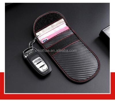 China Hot Sale Carbon Fiber +PU Rfid Signal Blocking Key Bag Car Card Compartment FOB Bag For Key for sale