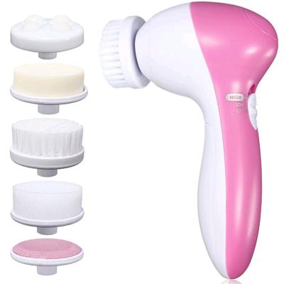 China Hot Selling Acne Treatment 5 in 1 Silicon Skin Brush Facial Scrubbing Cleansing Machine for sale