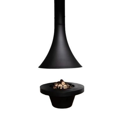 China Modern The Water Mist Alcohol Indoor Rotating Hotel Hanging Fireplace In Black Suspended Fireplace for sale