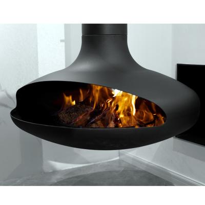 China Hot Sale Modern Indoor Hotel Black Frame Rotating Suspended Hanging Fireplace for sale