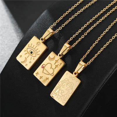 China Hiphop Fashion Gold Plated Stainless Steel Hearts Tarot Card Pendant Necklace Etching For Women for sale