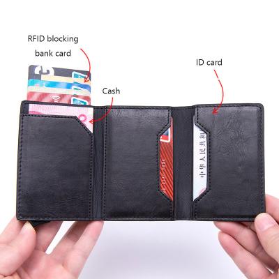 China Leather Men's Slim Noise RFID Foil RFID Blocking Credit Card Wallet Zipper Leather Aluminum Coin for sale