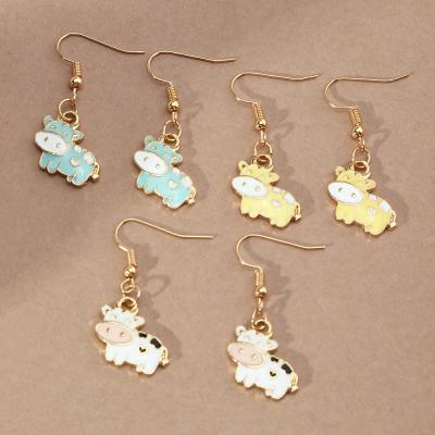 China Newly come TRENDY colorful cow dangle to enamel animal earrings for sale