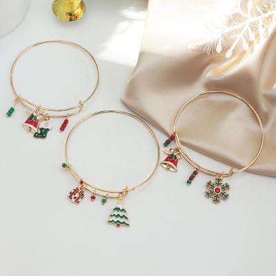 China Cute Women's Adjustable Christmas Bell Snowflake Boot Tree Gift Box Bangles Bracelet Bangle Jewelry for sale