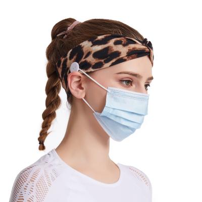 China Hang Mask Lady Woman Elastic Leopard Nursing Headband With Buttons Ears for sale