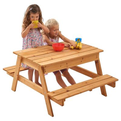 China Modern New Products Outdoor Solid Wood Sandbox Children's Picnic Table With Lid And Weather Cover for sale