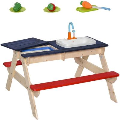 China Traditional Kids Picnic Table With Sandbox Kitchen Toys Faucet Water Pump for sale