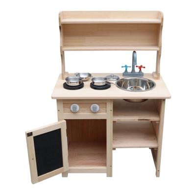 China DIY Indoor/Outdoor Wooden Play Kitchen with Stainless Steel Pans Blackboard Mud Cooking Playsets for Kids for sale