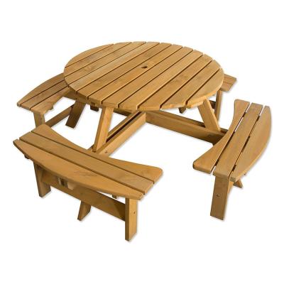 China Modern Best Choice Outdoor Garden Furniture Round Wood Picnic Table Picnic Bench Commercial With Umbrella for sale