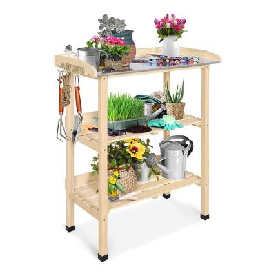 China Modern Outdoor Wooden Potting Bench Garden Workstation Table With Tool Storage Shelf for sale