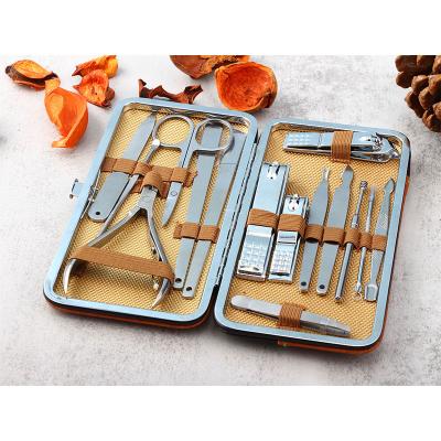 China 15pcs Stainless Steel Manicure Pedicure Set Tool Nail Care Clippers Kit Hand Foot Care Manicure Set 15.5*8.2*1.5cm for sale