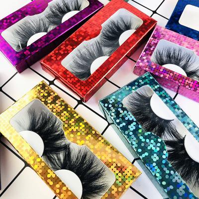 China Colored Fast Fluffy Thick Lashes Mink Eyelash False Eyelashes Full Black 3D Hair Fan Lashes Mink Fur Lashes 25mm Shipping for sale