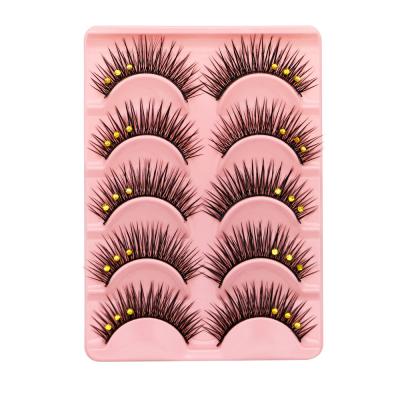 China 5 Pairs Adult Kids Three Stage Natural Nude Makeup Natural Diamond Side Color Diamond Hard Thick Rod False Eyelashes for sale