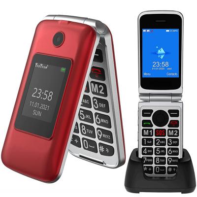 China Dual SIM Card F32 OEM Factory Unlocked BIG BUTTONS Dual Screen 2.8+1.77 Older SOS 4G LTE Wireless Flip Phone for sale