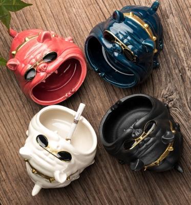 China Eco-friendly Creative Small Dog Shaped Ceramic Ashtray Office Home Ashtray KTV Ashtray for sale