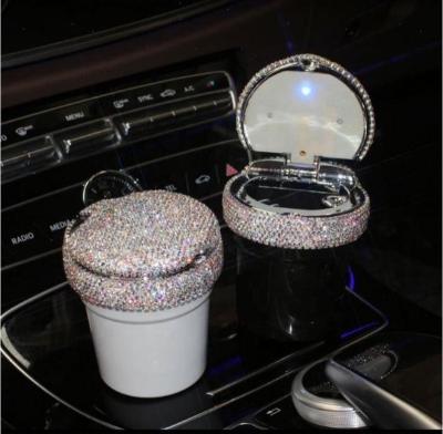 China New hot creative eco-friendly rhinestone car ashtray led light multifunctional car ashtray for sale