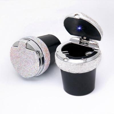 China Creative Eco-friendly Rhinestone Car Ashtray With LED Light Diamond Car Ashtray With Lid for sale