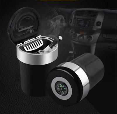 China Eco-friendly Car Ashtray With Compass LED Light Stainless Steel Portable Creative Ashtray for sale