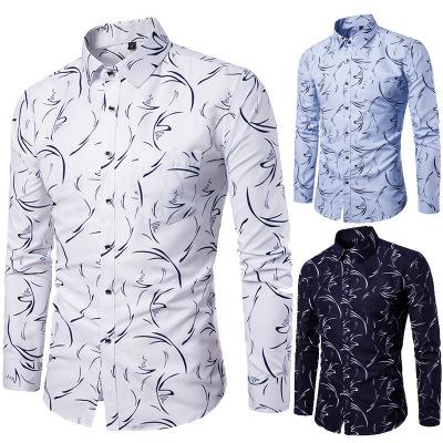 China New Fashion Sustainable Men's Cotton Plaid Dress Shirts Digital Broken Flower Long Sleeved Shirt for sale