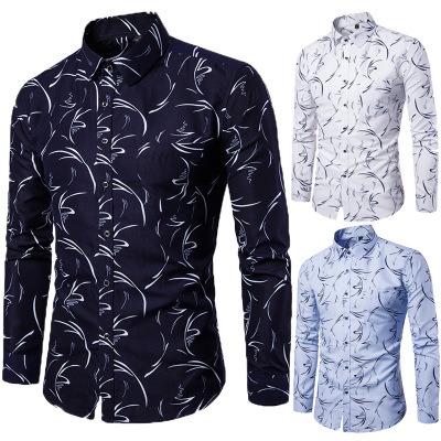 China New Fashion Viable Male High Quality Cotton Plaid Mens Dress Shirts Digital Broken Flower Long Sleeved Shirt for sale