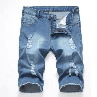 China Breathable Cool Stylish Performance Men's Slim Destroyed Denim Wrinkle Shorts Man Knee Hole Pant Rts Jeans for sale