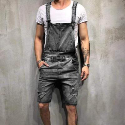 China Fashionable QUICK DRY denim rompers ripped jeans men suspender shorts denim rompers mens lattice for sale