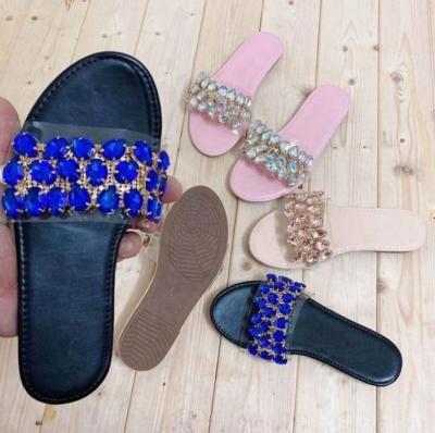 China Fashion Trend Drop Shipping Summer Rhinestone Flat Slippers For Female Ladies Women Shoes for sale