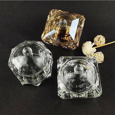 China Eco-Friendly Luxury Crystal Transparent Square Octagonal Ashtray With Lid Home Office Ashtray Candle Holder for sale