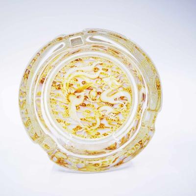 China Eco-friendly Creative Chinese Dragon Pattern Crystal Glass Ashtray Home Office Ashtray Flower Pot Candle Holder for sale