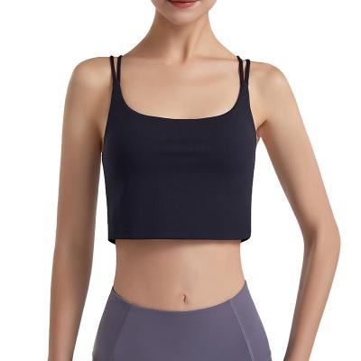 China Sustainable Running Wear Tops Clothing Speed Dry Cris Cross High Strength Crop Top Halter Top Sports Bra for sale