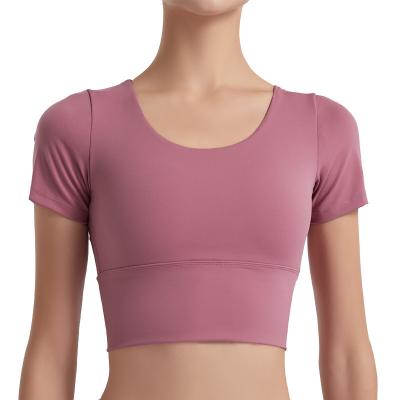 China Breathable 2022 New Product Nude Back Butterfly Solid Color Seamless Skin Fit T-Shirts Trendy Gym Wear Women for sale